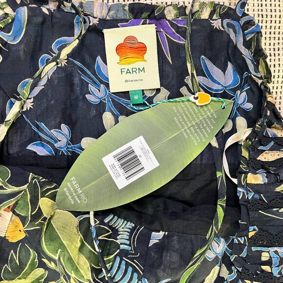 Farm Rio Winter Garden Black Pleated Lace Sleeveless Midi Dress – Size M - Picture 7 of 10